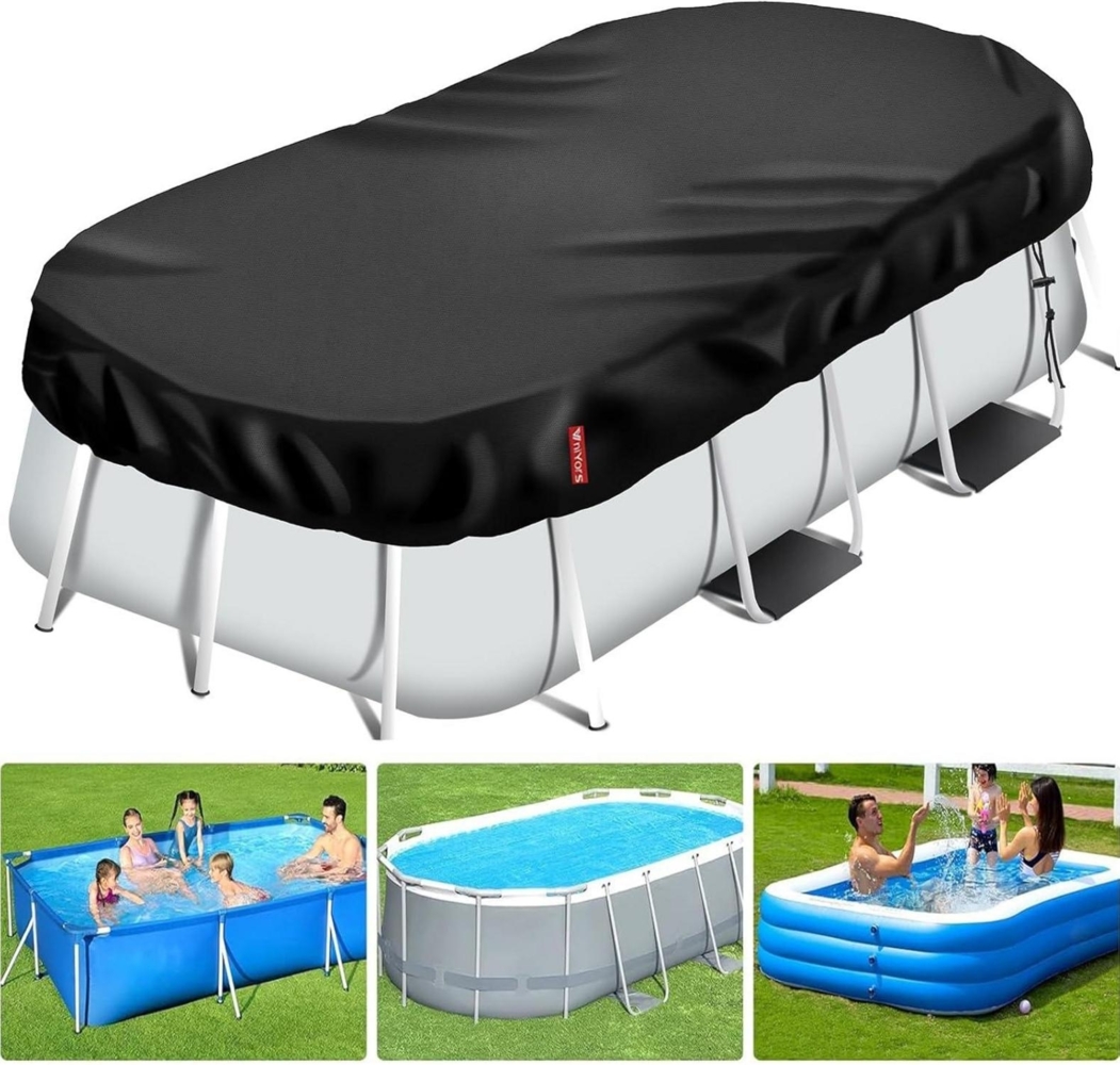 Poolabdeckung Rechteckig Uv-Schutz Kordelzug BodennäGel 265×175cm Schwarz Bild 1