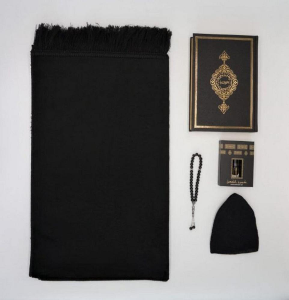 Lale Collection® Orientteppich Gebetsteppich Schwarz + tasbih + Koran Samt dünn Islam Muslim Seccade, dünn Bild 1