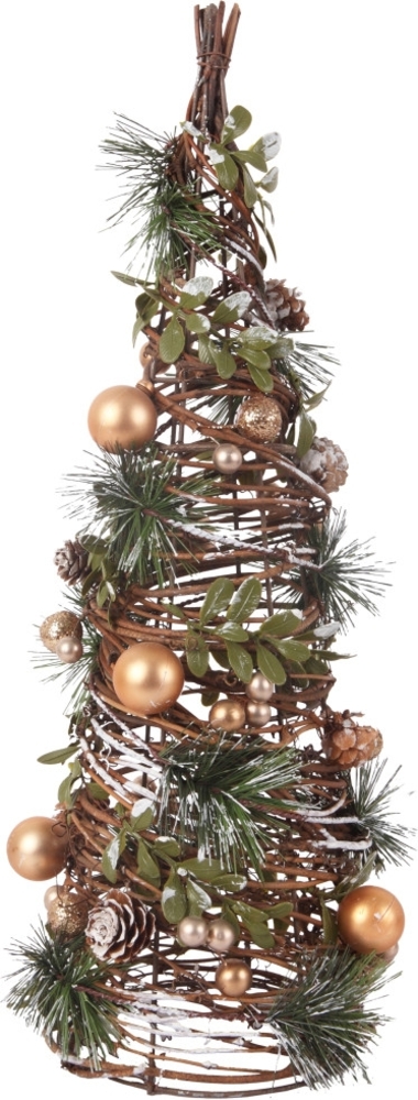 Deko-Weihnachtsbaum mit Weihnachtsschmuck Rattan 46 x 16 cm grün gold Bild 1