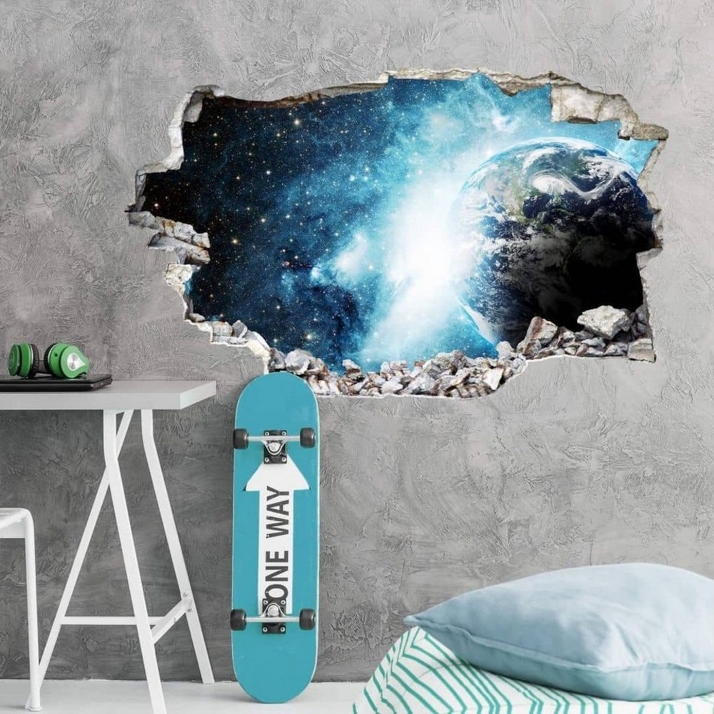 K&L Wall Art Wandtattoo 3D Wandtattoo Weltraum Wandsticker Aufkleber Universum ferne Galaxie, Mauerdurchbruch Wandbild selbstklebend Bild 1