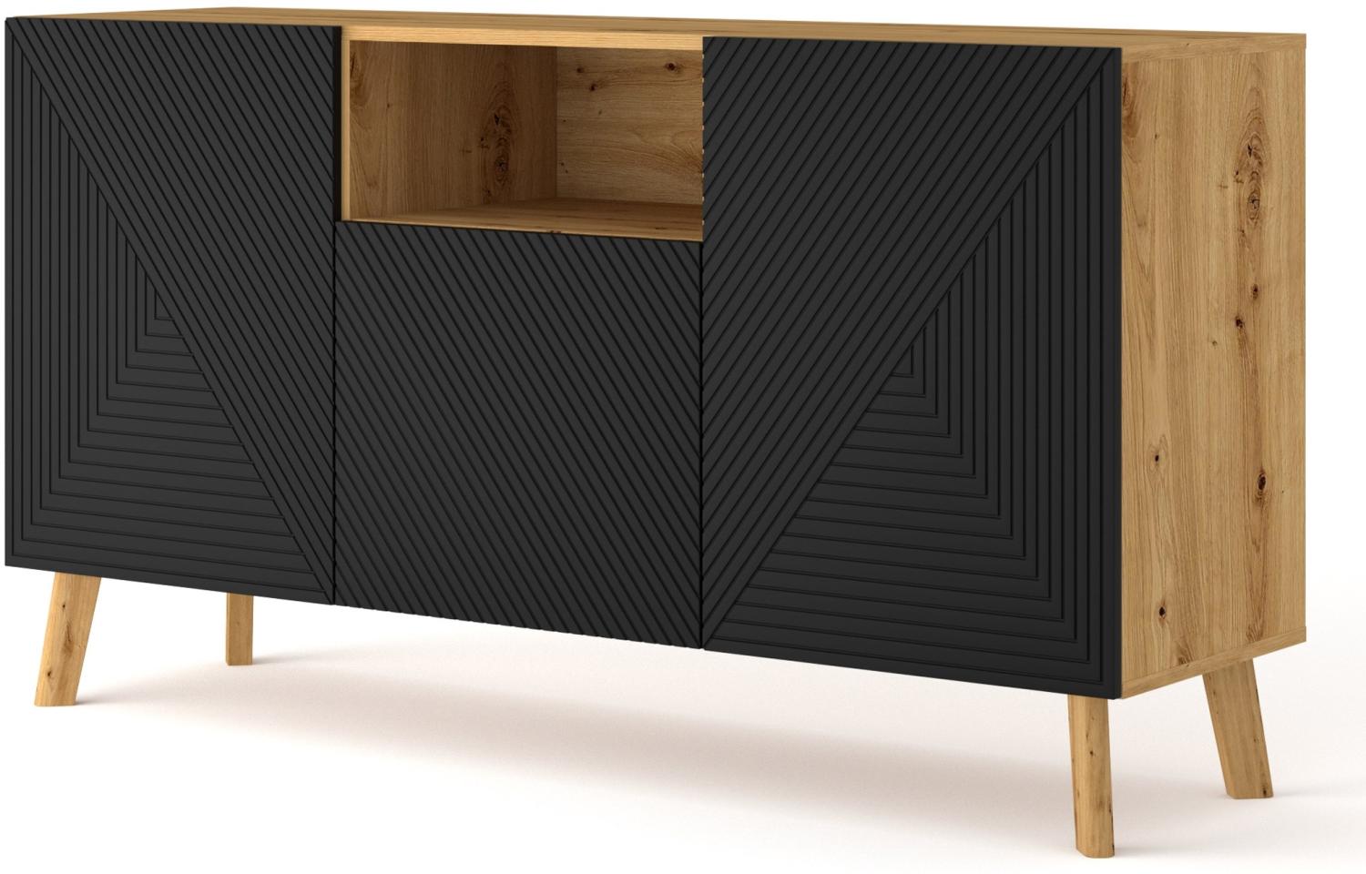 Domando Sideboard Lodi M1 Modern Breite 160cm, moderne Fräsungen, Holzfüße, Soft-Close, Push-to-open in Artisan Eiche und Schwarz Matt Bild 1