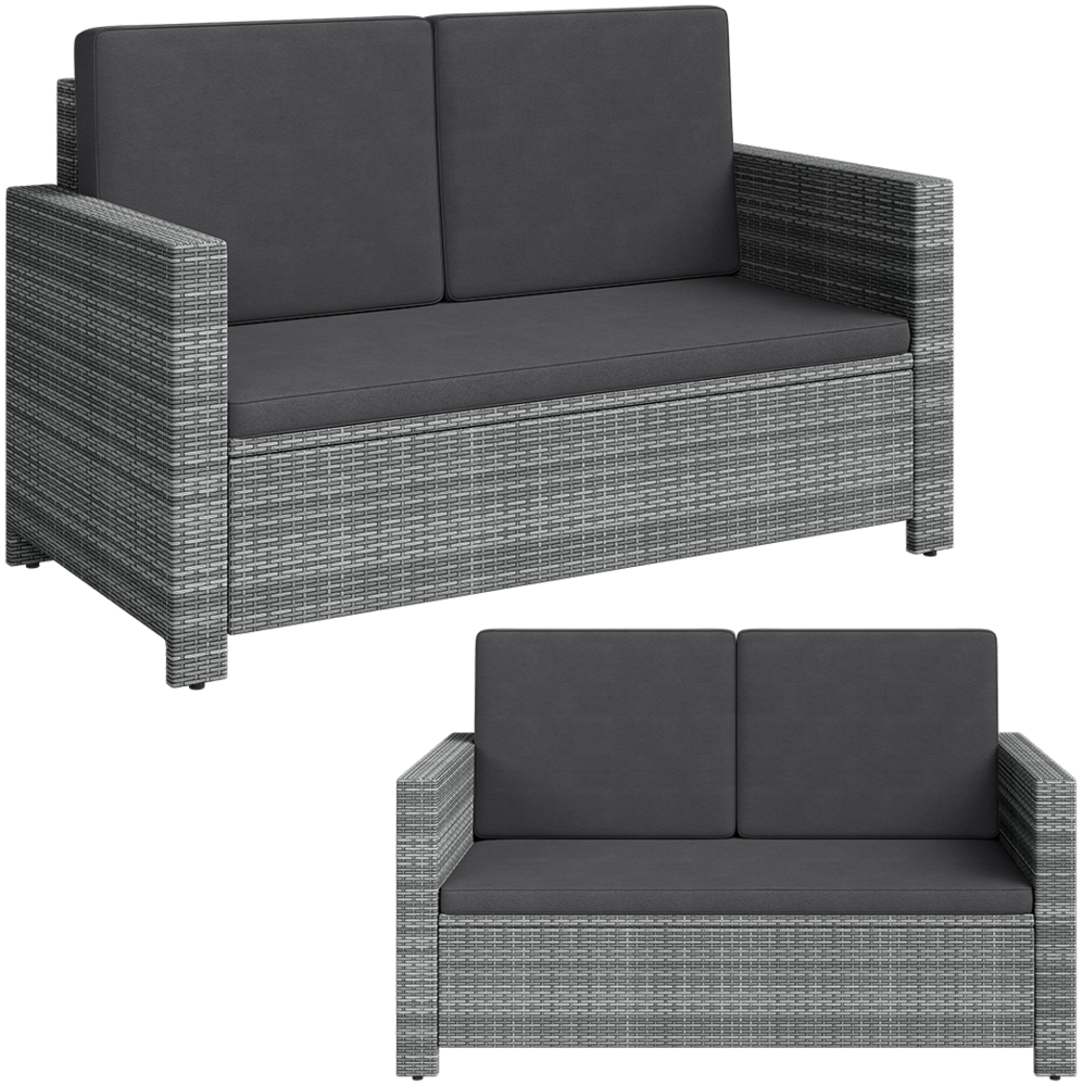 STEELSØN 'Elnath' Polyrattan Gartensofa 2er-Sitzer, grau-meliert/anthrazit, wetterfest, inkl. Kissen Bild 1