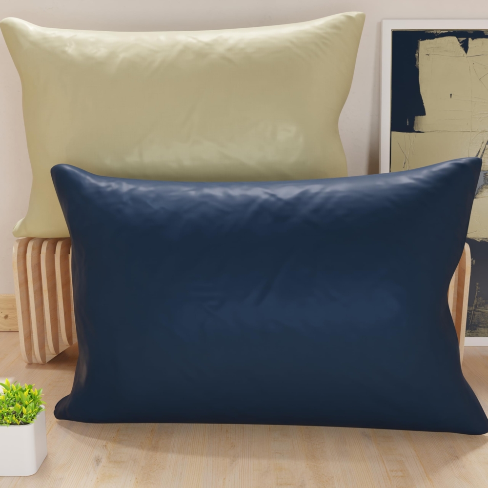 PETTI Artigiani Italiani - 1 Paar Kissenbezüge 145x40 cm aus Mikrofaser, Dekokissen für Schlafzimmer, Sofa, Set mit 2 Kissenbezügen, Kissenbezug Double Face Blau Taupe Bild 1