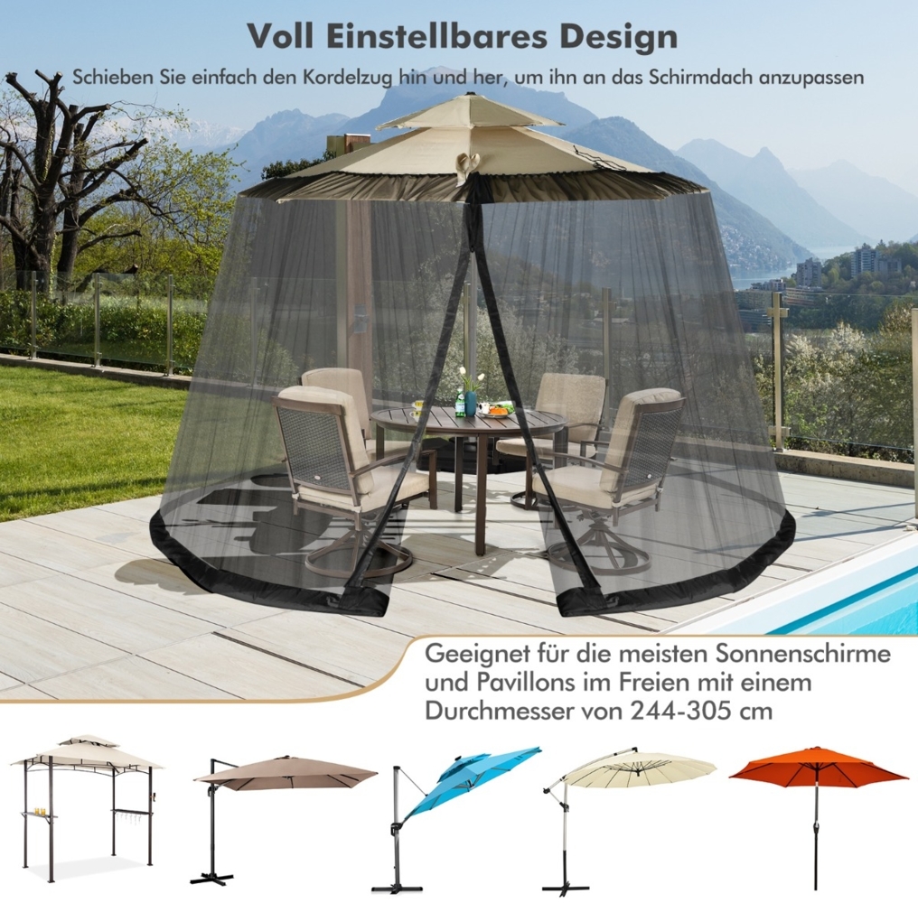 Sonnenschirm Moskitonetz mit 2 Türen und Doppelreißverschluss Sonnenschirm 12,5 x 2,3 m Schwarz Bild 1