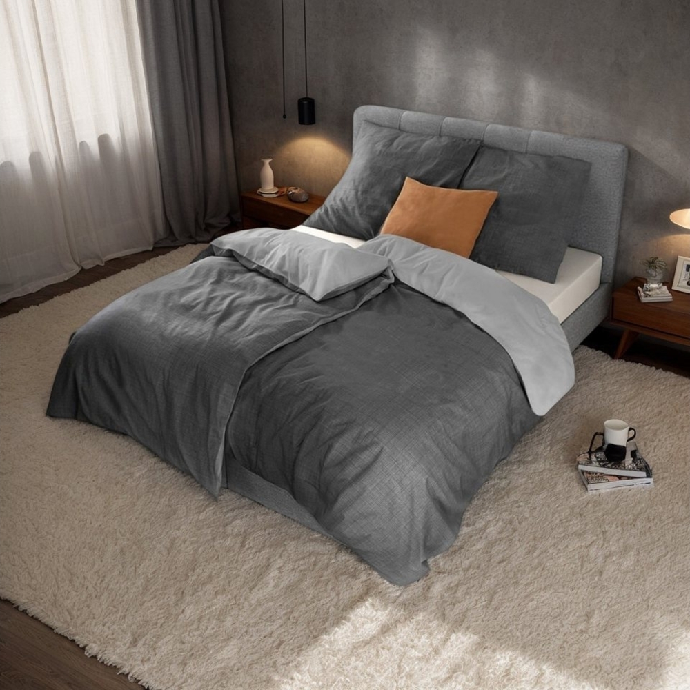 i@home Bettwäsche Wendebettwäsche aus 100% Baumwolle, 135x200 oder 155x220 cm, Baumwolle, 4 teilig, zu jeder Jahreszeit, pflegeleicht und formstabil, Grau Bild 1