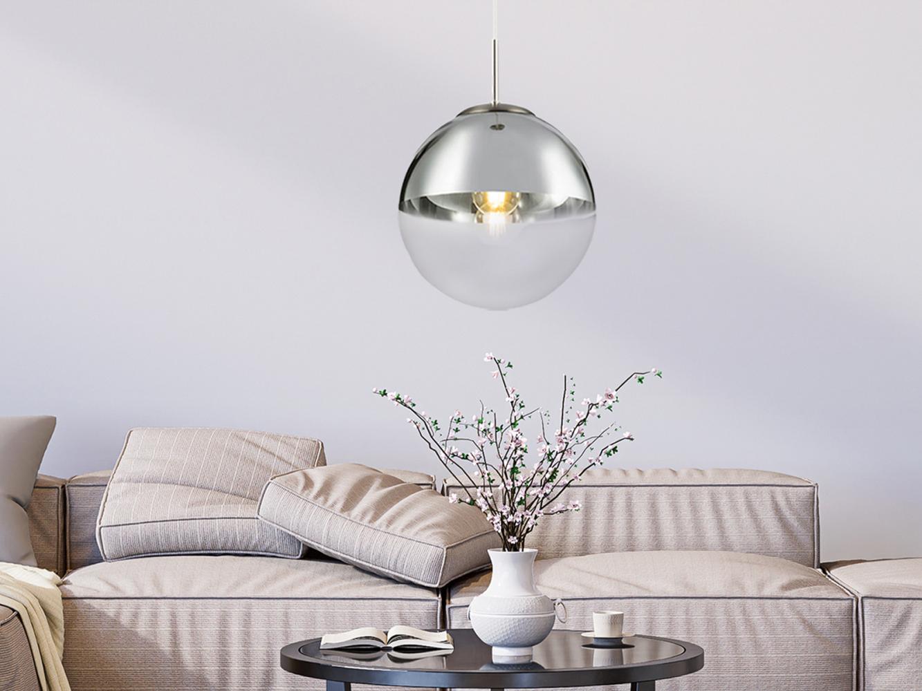 GLOBO LIGHTING LED Pendelleuchte, LED wechselbar, warmweiß, ausgefallene Glas-kugel hängend für über-n Esstisch & Kochinsel, Ø25cm Bild 1