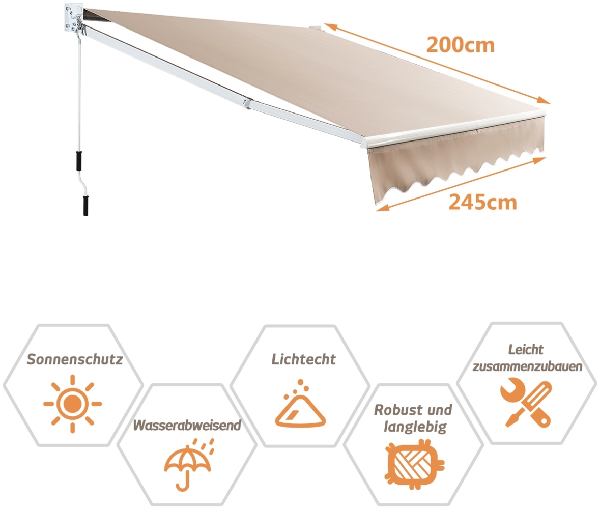 Ausfahrbare Markise Aluminium Terrassen-Sonnenschutz 245 x 200 cm Beige Bild 1