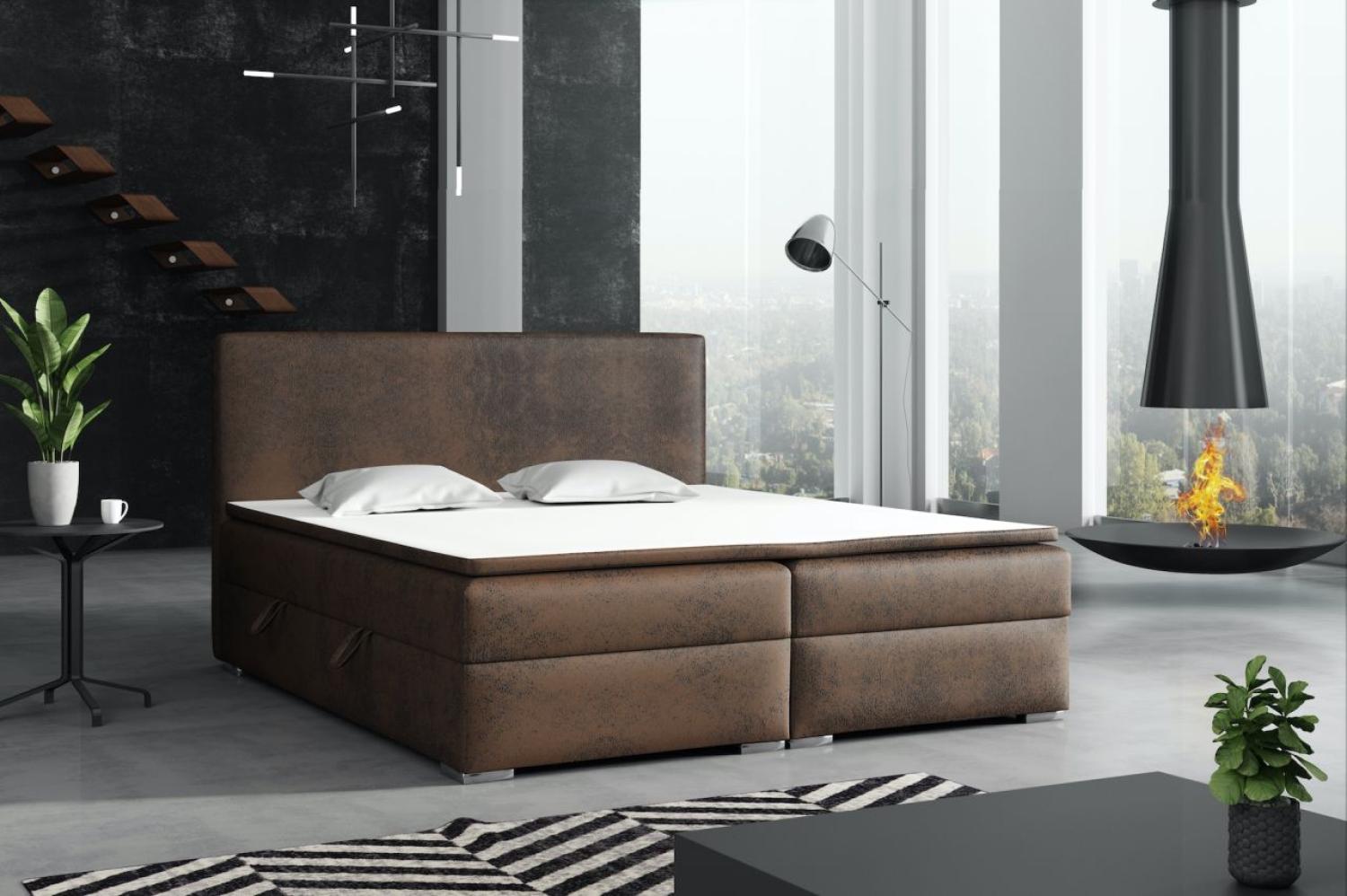 Boxspringbett DORIAN 140x200 cm Vintage Braun Bild 1