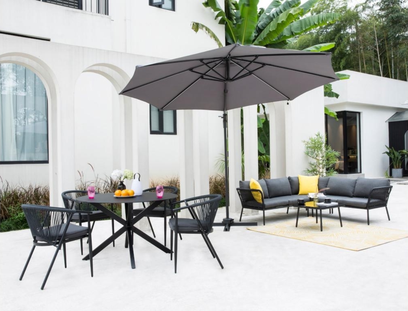 Vente-unique - Garten-Essgruppe: Esstisch D. 120 cm + 4 Stühle 6 - Aluminium - PORTOFINO von MYLIA Bild 1