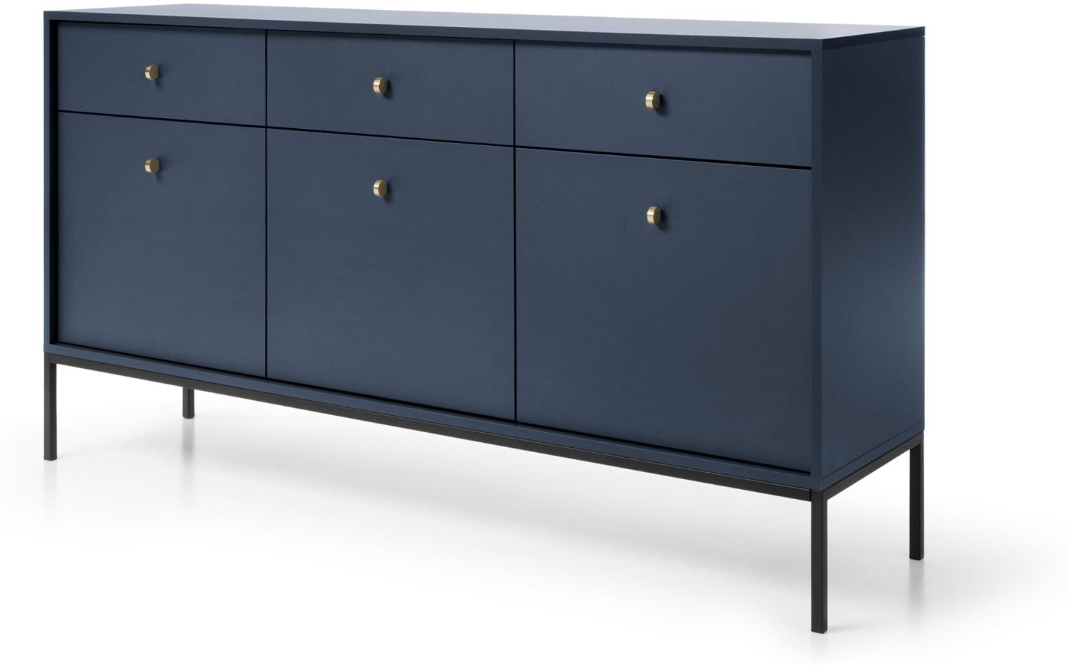 Domando Sideboard Montecatini Klassisch Breite 153cm, pulverbeschichtetes Metallgestell in schwarz, messingfarbene Metallgriffe in Saphirblau Bild 1