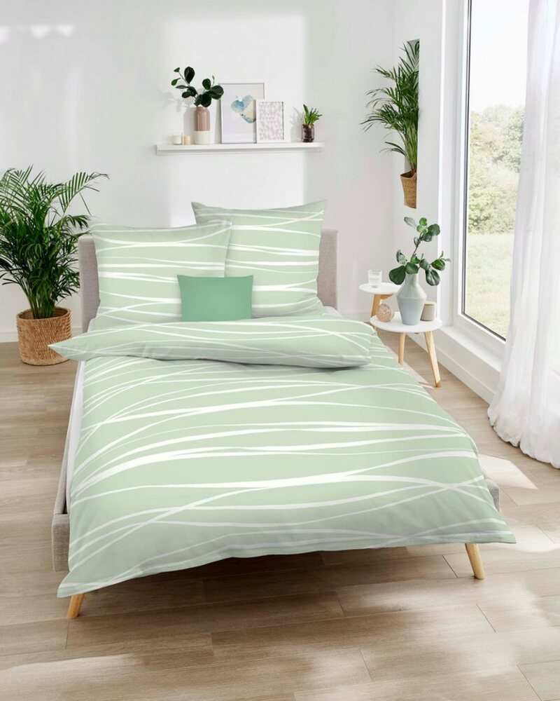 Kaeppel Wendebettwäsche Motion, Mako-Satin, 3 teilig, Mit feinen Wellenlinien Bild 1
