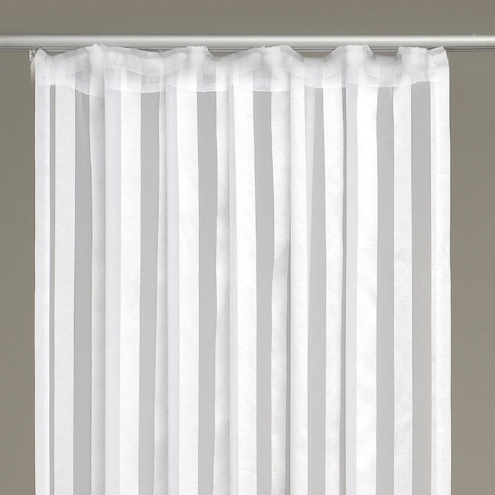 Dekoschal Gardine Vorhang Streifen halbtransparent Auswahl: Universalband 140x 145cm weiß - perlweiß Bild 1