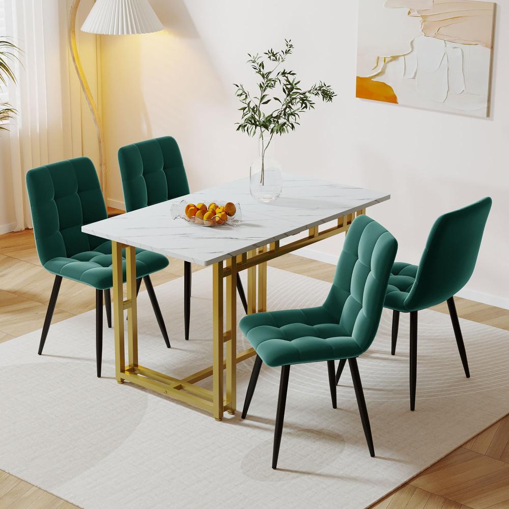 Merax Essgruppe, (5-tlg), Esstisch mit 4 Stühlen Set Esszimmer Sitzgruppe, Metallbeine, Grün Bild 1