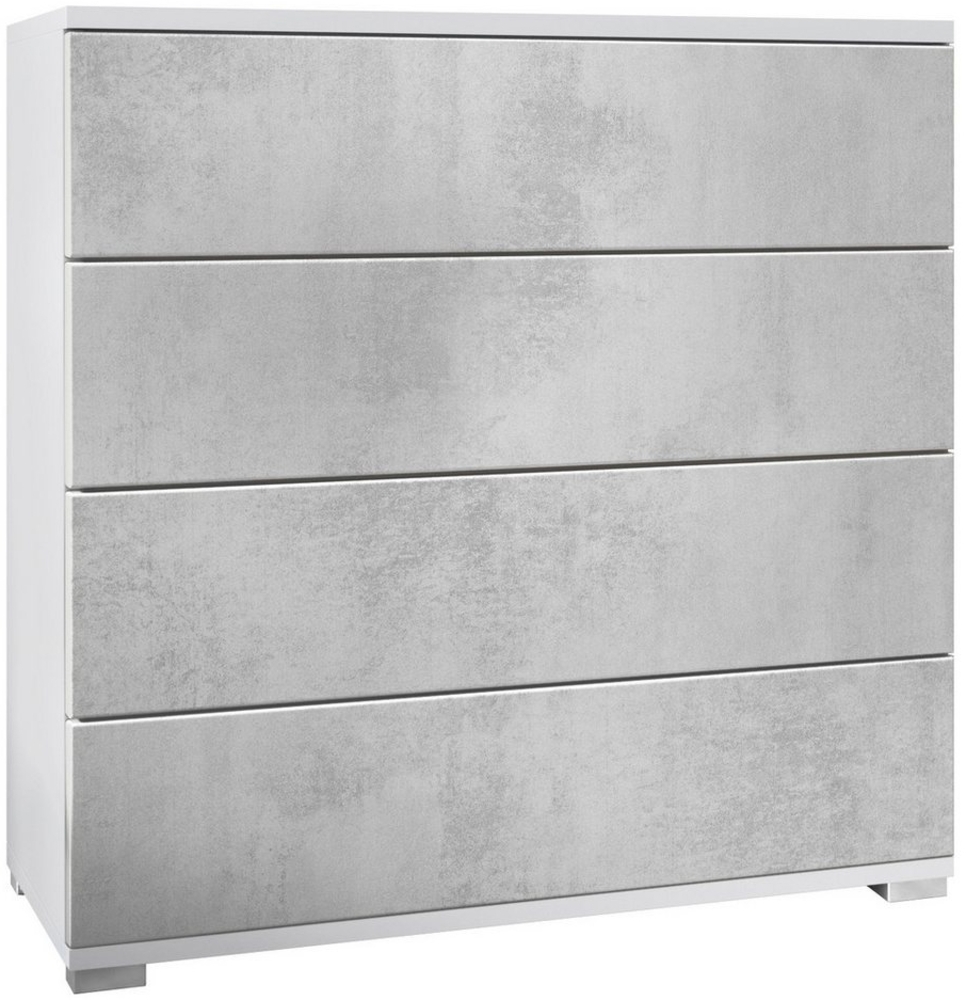 Vladon Kommode Pavos V3 (Sideboard, mit 4 Schubladen), Weiß matt/Beton Oxid Optik (76 x 76 x 35 cm) Bild 1