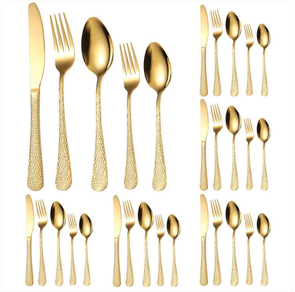 KingLux Besteck-Set 30teilig Besteck Set 6 Personen Hammered glänzend Spülmaschinenfest (30-tlg), 6 Personen, edelstahl Bild 1