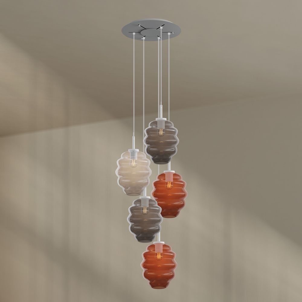 s.luce Echos Galerieleuchte 5-flammig Ø 60cm Baldachin Ø 25cm Braun, Klar, Rauch Bild 1