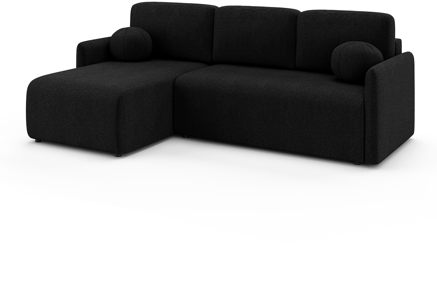 MEBLINI Schlafcouch mit Bettkasten – VESPER – 215x147x94cm – Links - Schwarz Boucle - Kleines Ecksofa mit Schlaffunktion - Sofa mit Relaxfunktion und Kissen - Kleine Couch L-Form – Eckcouch Bild 1