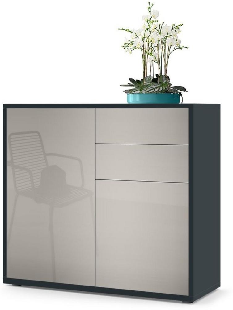 Vladon Sideboard Ben, Kommode mit 2 Türen und 2 Schubladen, Schwarz matt/Sandgrau Hochglanz (79 x 74 x 36 cm) Bild 1