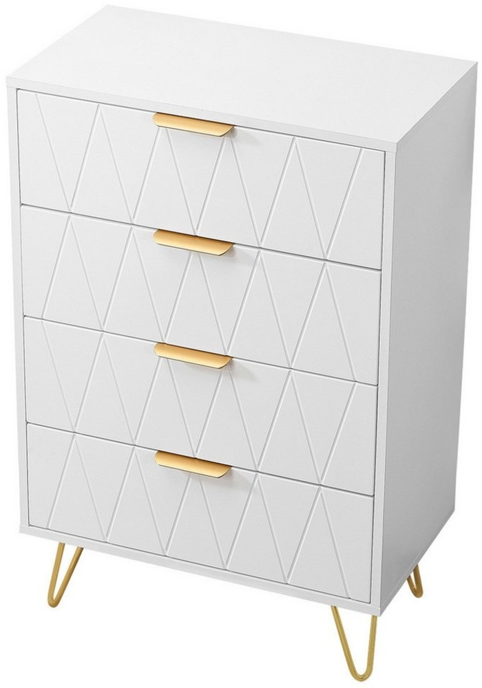 FUROKOY Nachttisch Nachtkommode mit 4 Schubladen Holz Nachtschrank Metallstiel Weiß, 60 x 34 x 90 cm, (1-St) Bild 1