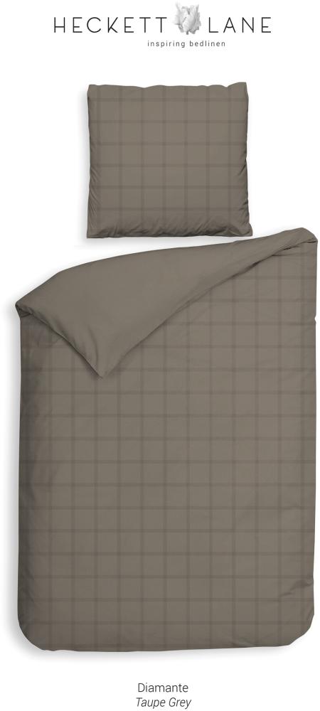 Heckett & Lane Mako-Satin Bettwäsche 155x220 Diamante Taupe Grey Karo Wende uni Bild 1