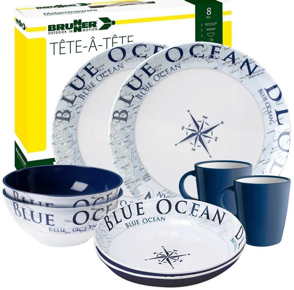 BRUNNER Geschirr-Set BRUNNER Melamin Campinggeschirr Set BLUE OCEAN (8, 12, 16, 36-Teile) (8-tlg) Bild 1