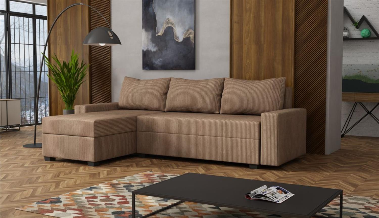 Ecksofa Schlafsofa Sofa AGNETA Stoff Lincoln Cappuccino Ottomane Links Bild 1