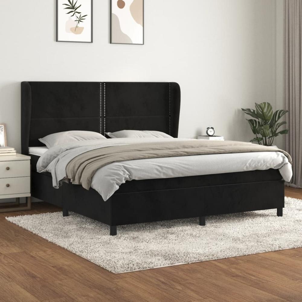 vidaXL Boxspringbett mit Matratze Schwarz 160x200 cm Samt 3129161 Bild 1