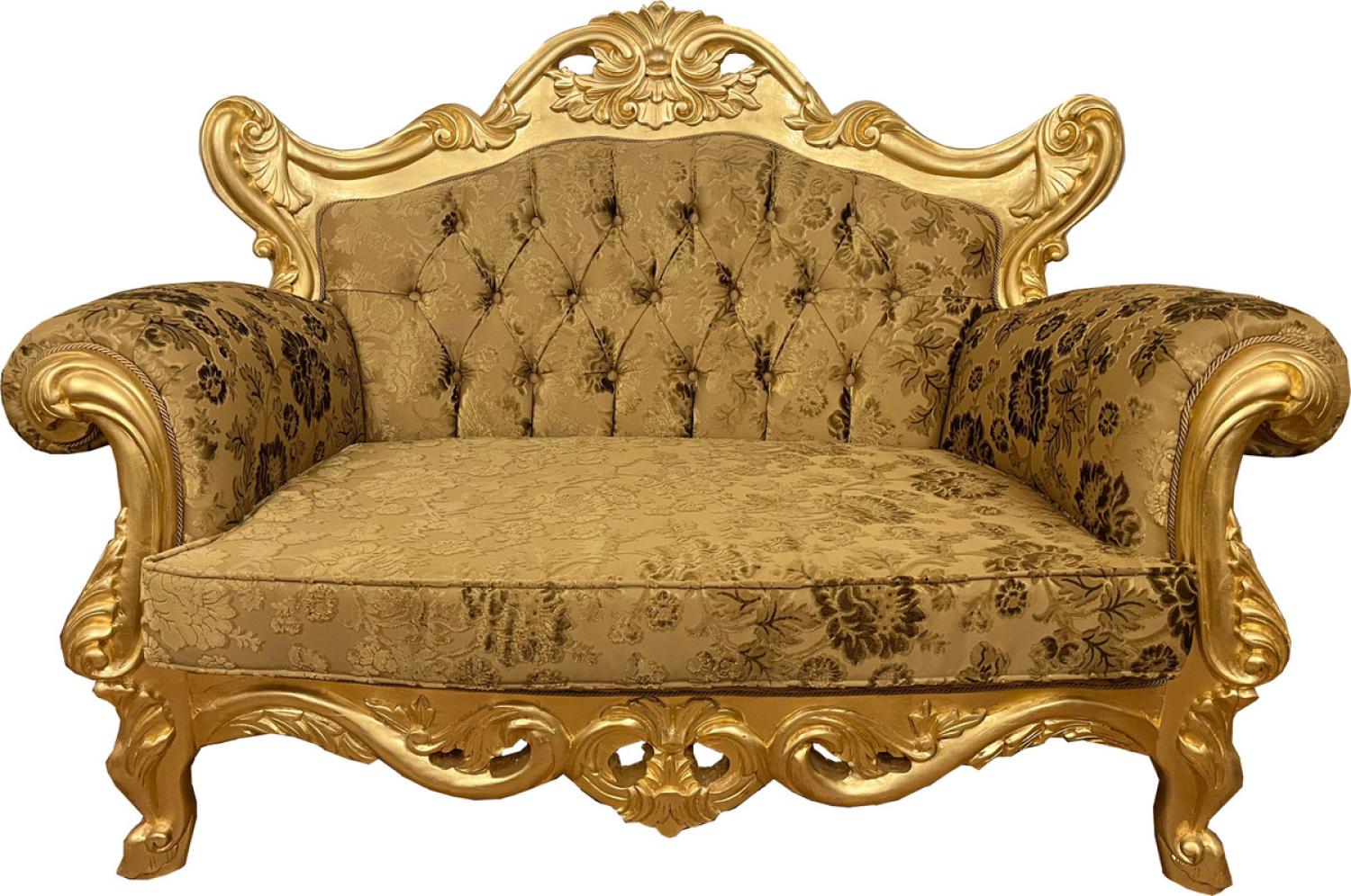 Pompöös by Casa Padrino Luxus Barock 2er Sofa Gold Bouquet Muster / Gold - Pompööses Barock Sofa designed by Harald Glööckler Bild 1