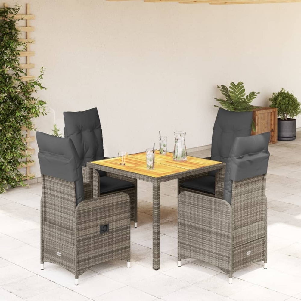 vidaXL 5-tlg. Garten-Bistro-Set mit Kissen Grau Poly Rattan 3277020 Bild 1