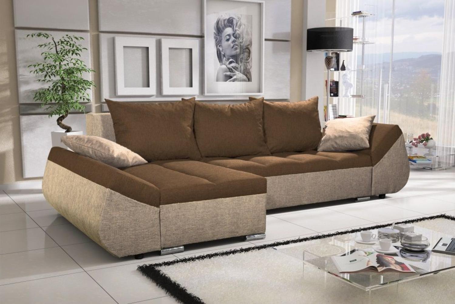 Ecksofa Sofa KLEO mit Schlaffunktion Beige-Schokobraun Ottomane Links Bild 1