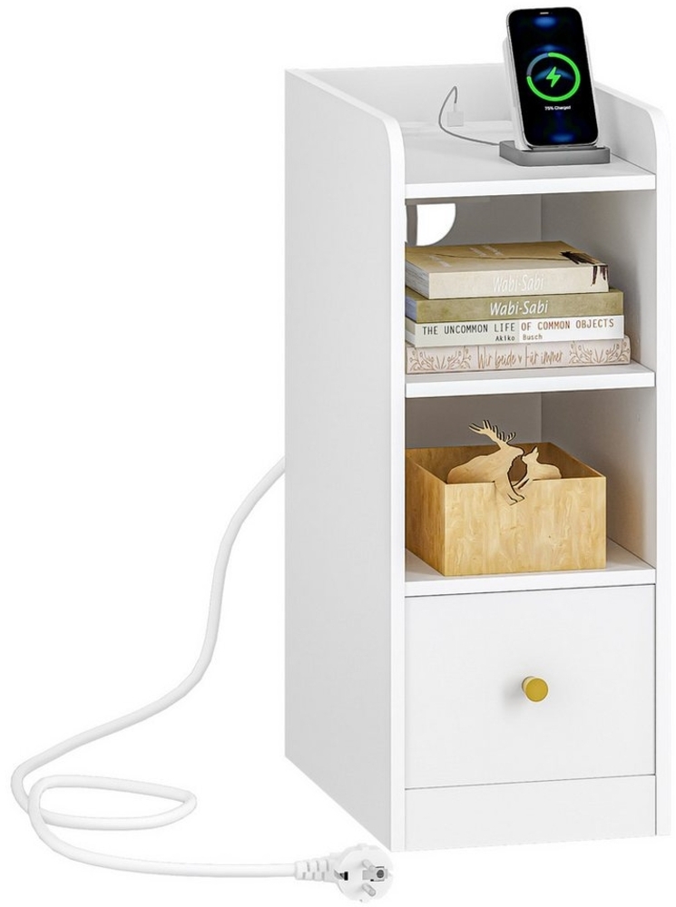 HZUANERI Nachttisch mit Ladestation, USB & Typ C Anschluss, Platzsparend (1-St), 24T x 38B x 60H cm, Weiß Bild 1