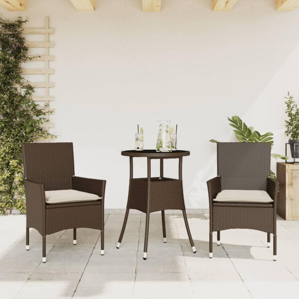 vidaXL 3-tlg. Garten-Essgruppe mit Kissen Braun Poly Rattan Glas 3278619 Bild 1