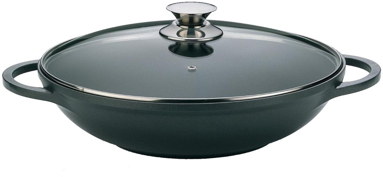 Cheffinger WOK Wokpfanne Woktopf Induktion 36cm Aluguss mit Deckel Bratpfanne Marmorbeschichtung Bild 1