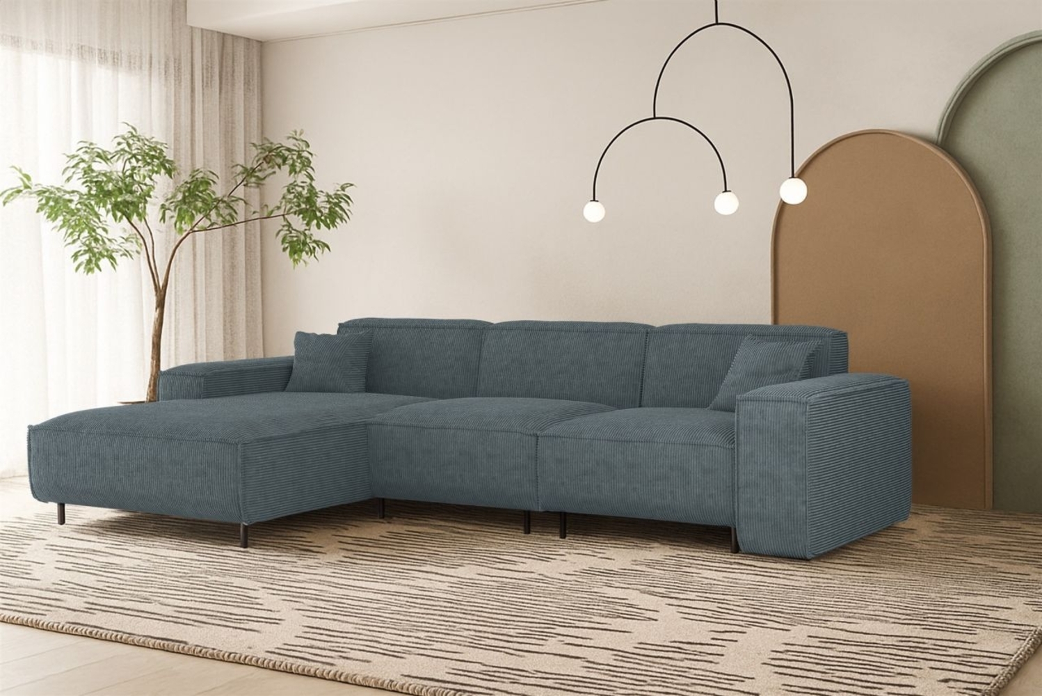 Ecksofa Designersofa GLORIA in Stoff Scala Blau Ottomane Links Bild 1