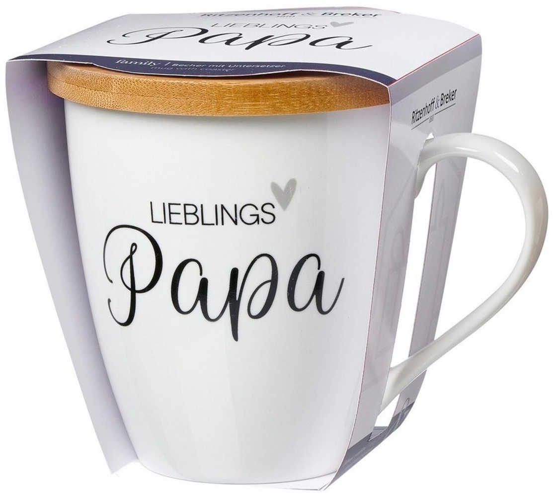 Ritzenhoff & Breker Becher Family Papa, mit Untersetzer, Kaffeebecher, Tasse, mit Henkel, Porzellan, Weiß, 560 ml, 416589 Bild 1