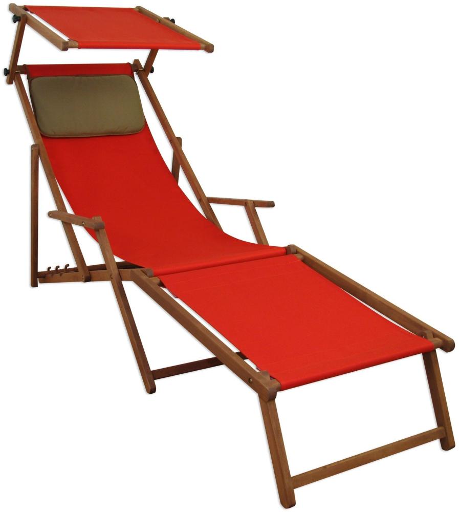 Sonnenliege rot Liegestuhl Fußteil Sonnendach Kissen Holz Deckchair Gartenmöbel 10-308 F S KD Bild 1