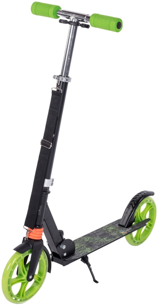 CLAMARO Cityroller Anti-Shock Federung Dämpfungssystem Tretroller Klappfunktion Tragegurt höhenverstellbar Kinder Jugendliche Grün Bild 1