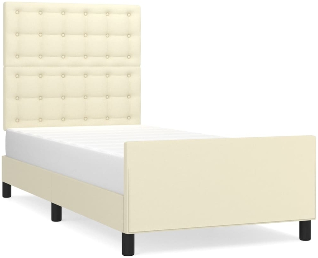Bettgestell mit Kopfteil Kunstleder Creme 90x190 cm Bild 1