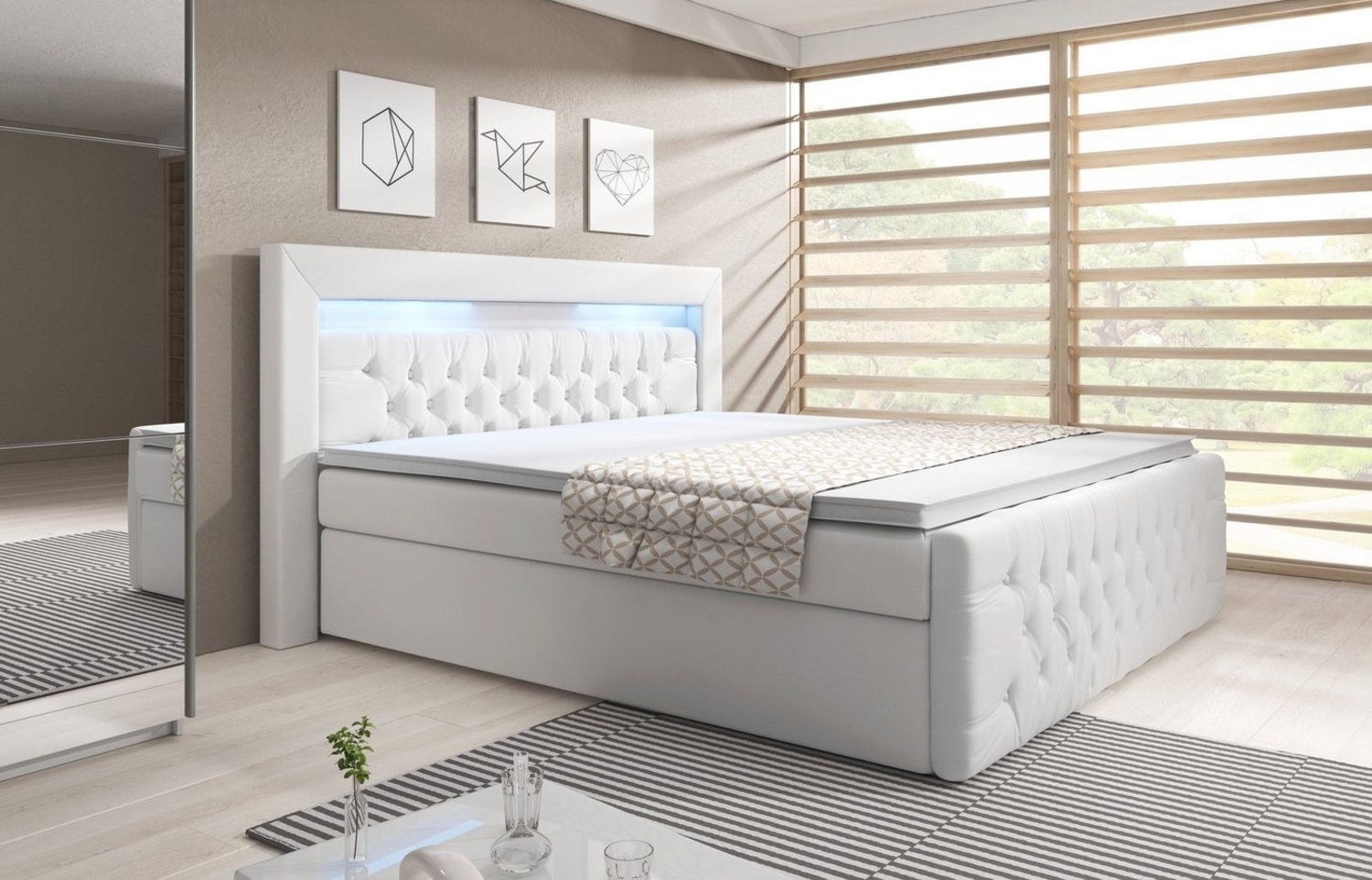 PROMETO Möbel Boxspringbett ASCONA Polsterbett mit LED-Beleuchtung, 2 Bettkästen, 2 Matratzen und Komfortschaum-Topper Bild 1