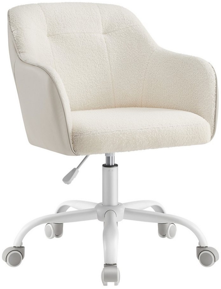 Songmics Schreibtischstuhl, höhenverstellbar, bis 110 kg belastbar, atmungsaktiver Sherpa-Stoff und PU cappuccinobeige, 64x64 x (83-93) cm Bild 1