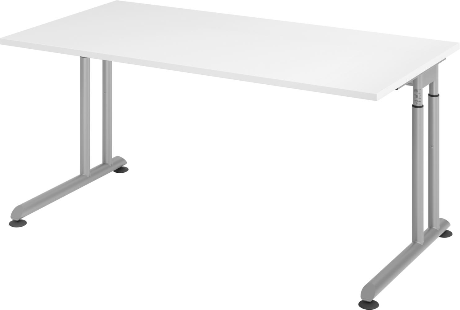 bümö höhenverstellbarer Schreibtisch Z-Serie 160x80 cm in weiß, Gestell in Silber - PC Tisch für's Büro manuell höhenverstellbar, Computertisch verstellbar, ZS-16-W-S Bild 1