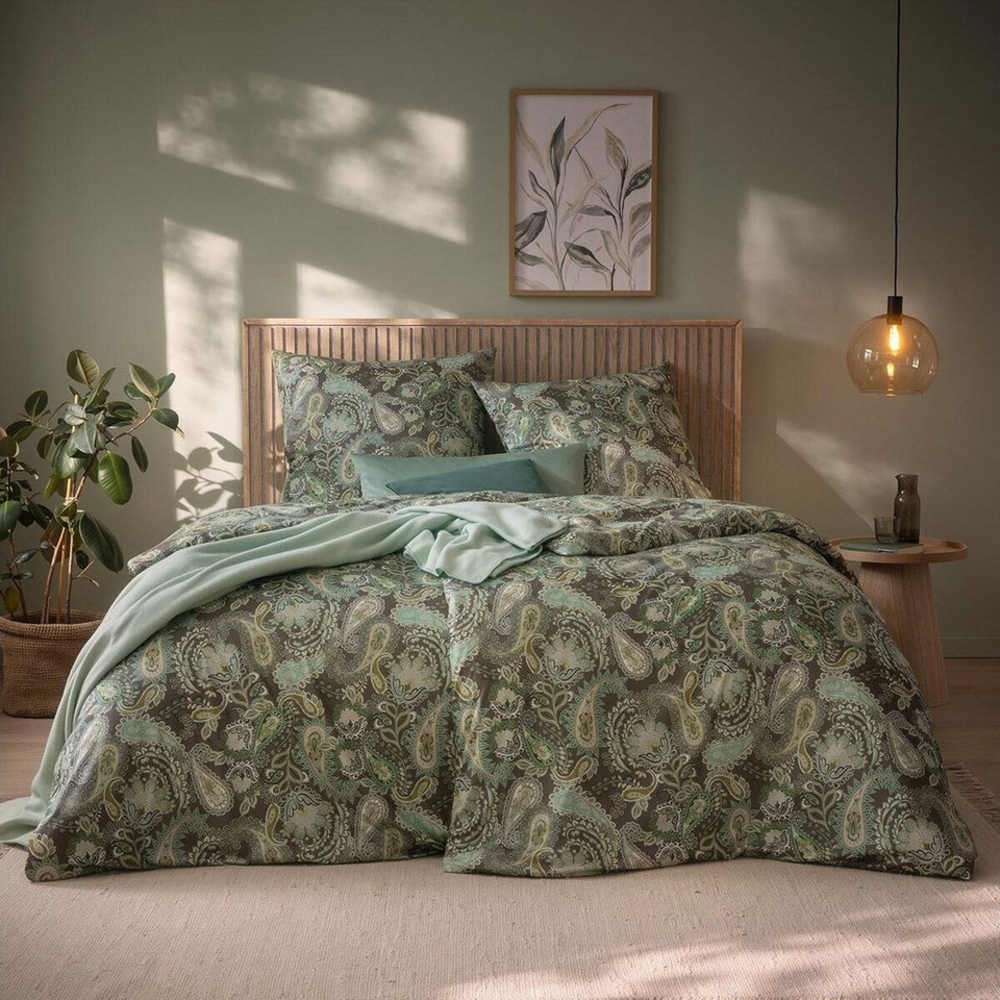 Estella Mako Jersey Bettwäsche 135x200 Elisabeth oliv Paisley grün 6392-540 Bild 1