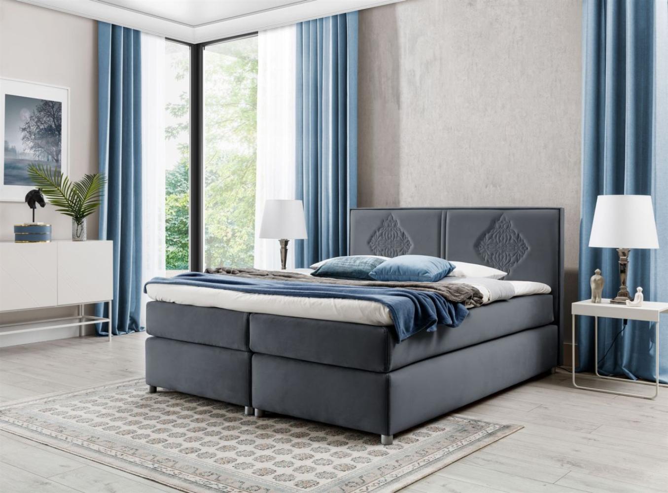 Boxspringbett Schlafzimmerbett Bett DAMIANO DELUX Stoff Anthrazit 160x200 cm Bild 1