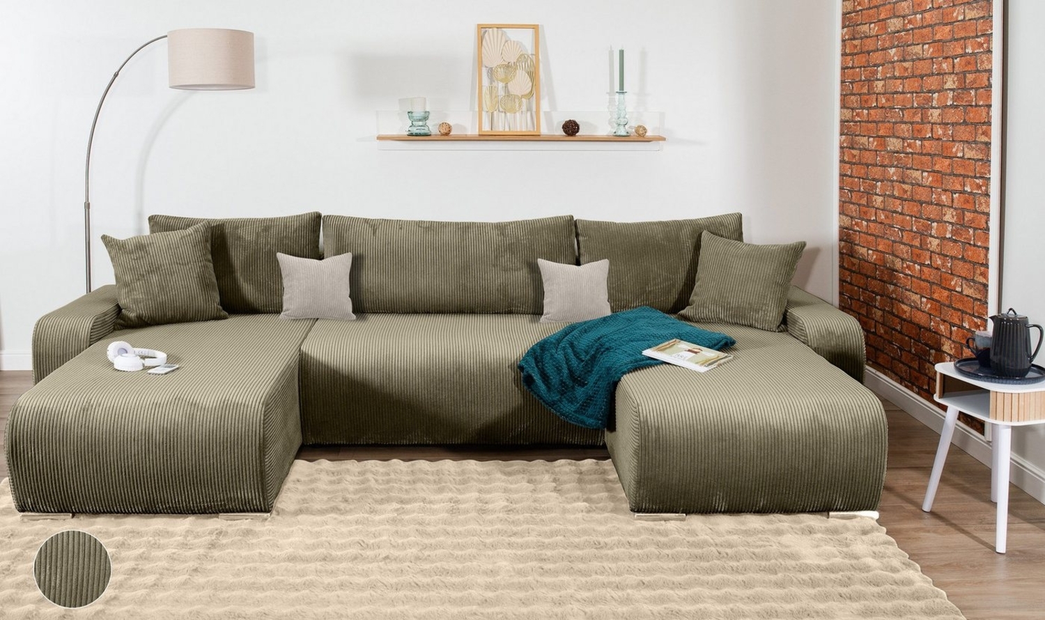 COLLECTION AB Wohnlandschaft Paola U-Form, mit Schlaffunktion, Stauraum, Zierkissen und Bonnellfederkern, Cord Bild 1