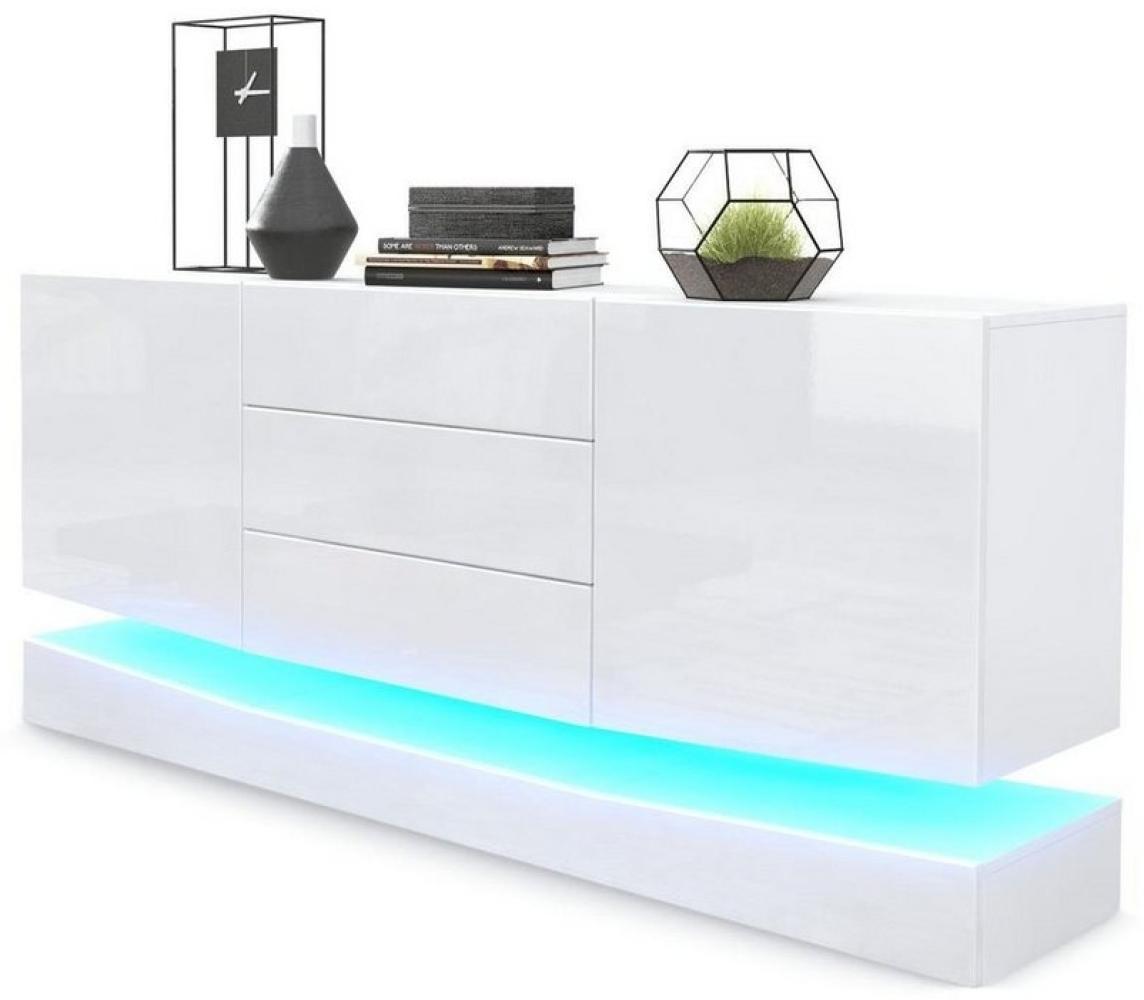 Vladon Sideboard City, Weiß matt/Weiß Hochglanz inkl. LED - Moderne Kommode für Ihr Wohnbereich (178 x 72 x 38 cm) Bild 1