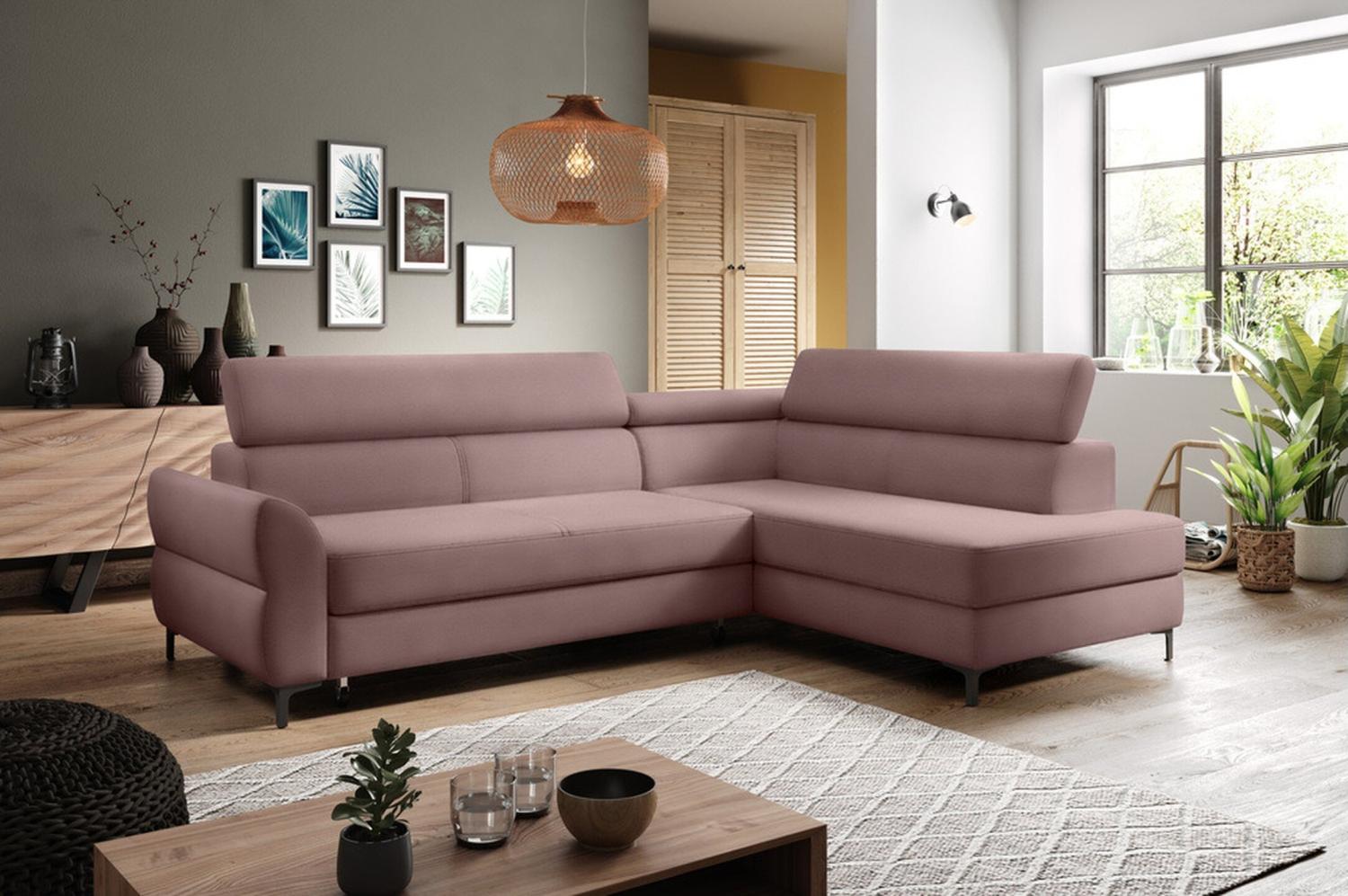 Stylefy Remondini Ecksofa Strukturstoff Rosa Rechts Bild 1