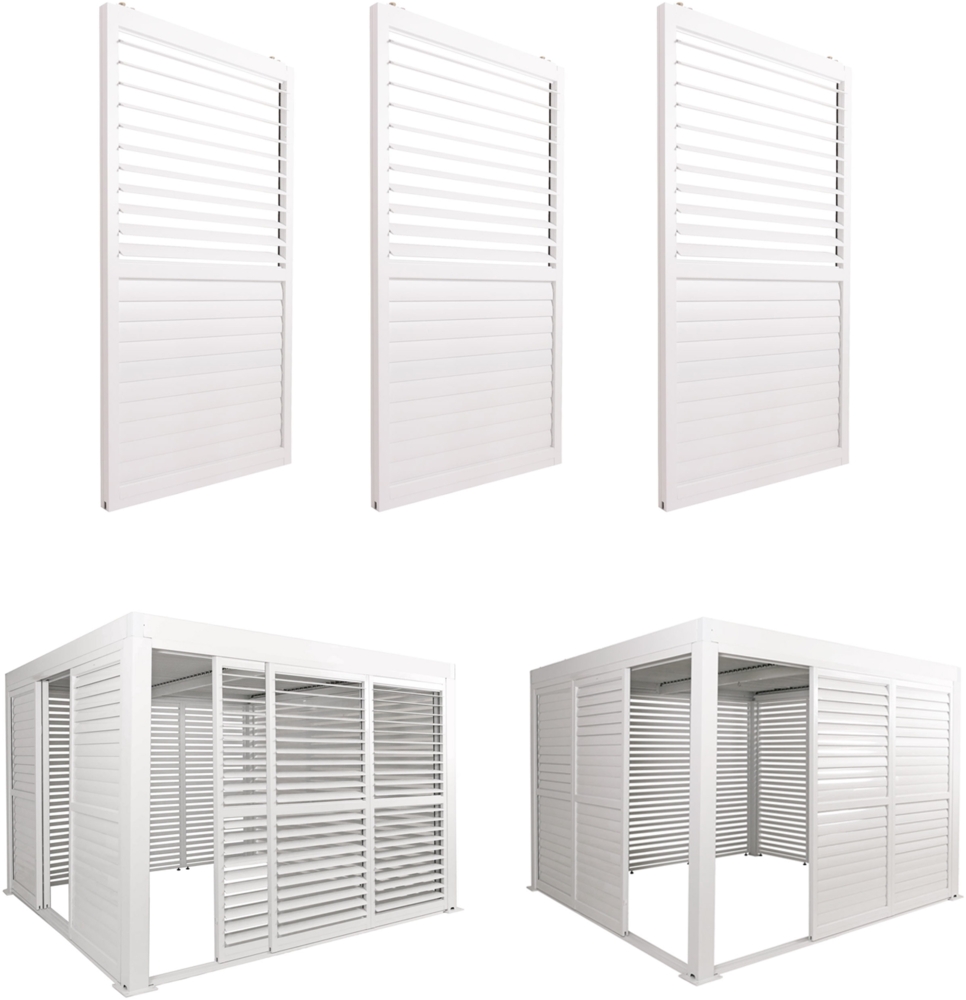 3er-Set Aluminium Schiebetür für Pergola HWC-L46, Terrassenüberdachung, Lamellenpaneel Modul, 206x272cm ~ weiß Bild 1