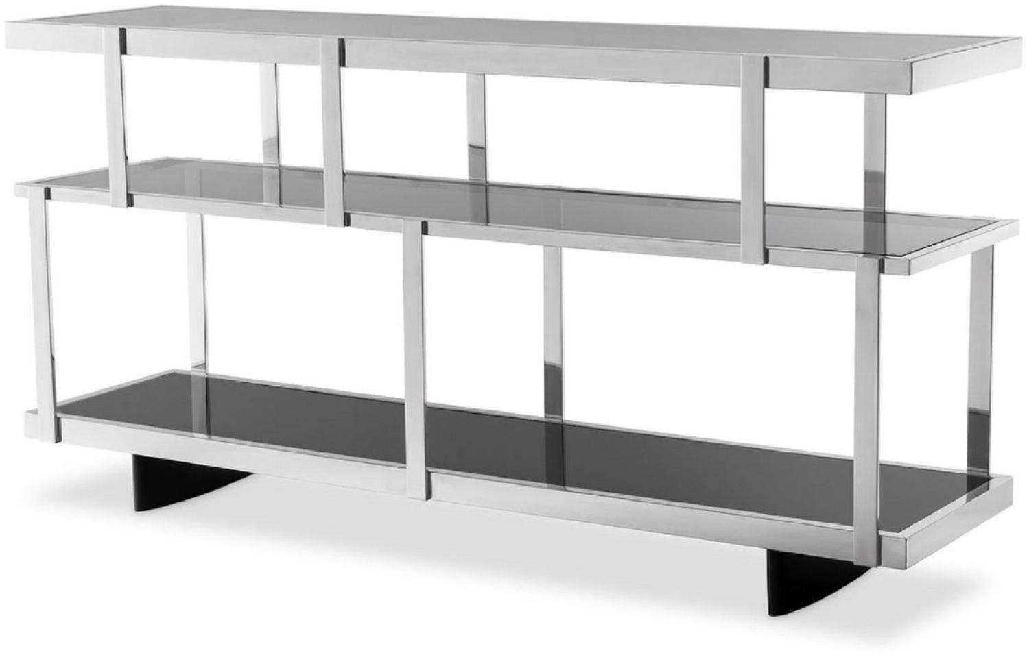 Casa Padrino Luxus Konsole Silber / Schwarz 180 x 46 x H. 91 cm - Edelstahl Schrank mit Glasregalen - Regalschrank - Wohnzimmer Schrank - Büroschrank - Luxus Qualität Bild 1