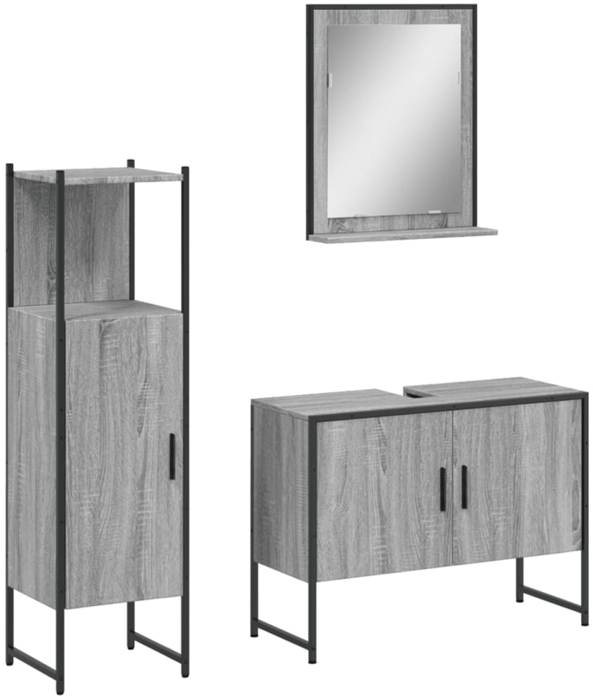 vidaXL 3-tlg. Badmöbel-Set Grau Sonoma Holzwerkstoff 3214352 Bild 1