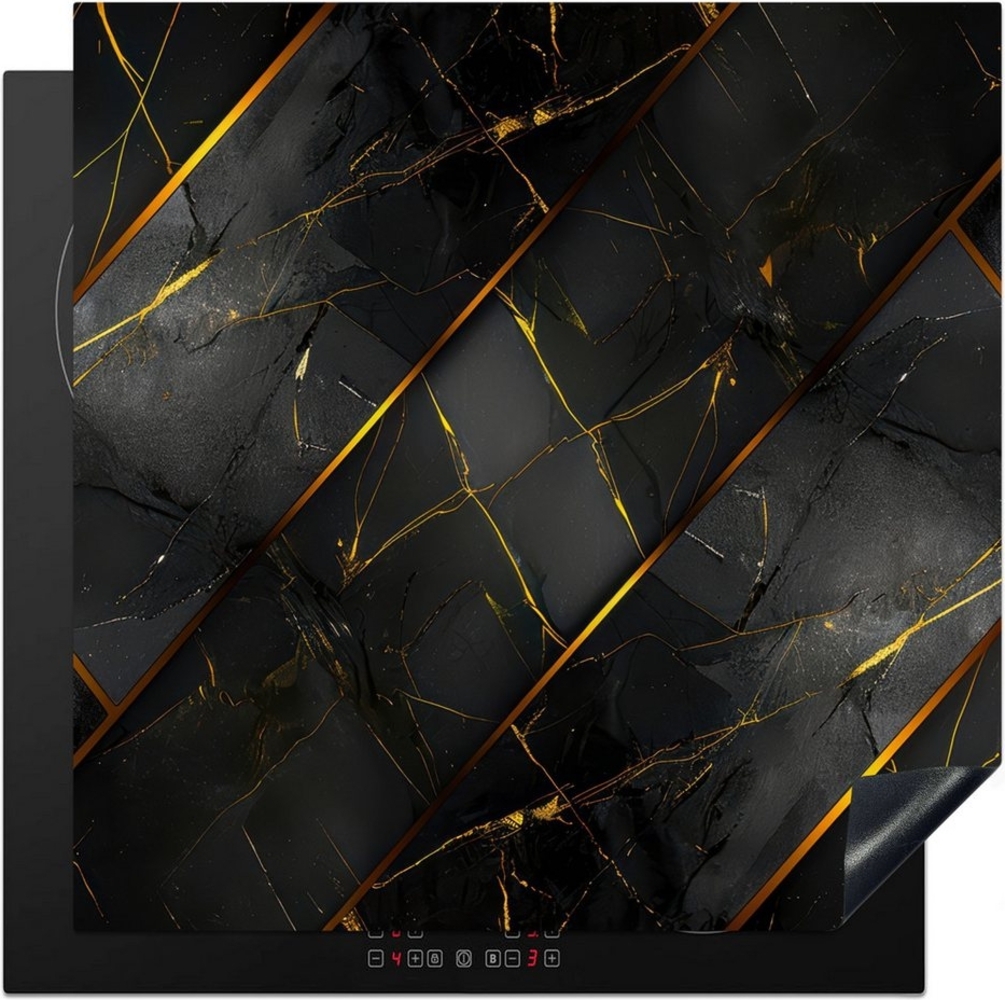 MuchoWow Herd-Abdeckplatte Fliese - Schwarz - Gold - Modern, Vinyl, (1 tlg), Cerankochfeld Abdeckung, Herd Abdeckplatten Vinyl, 58x51 cm Bild 1